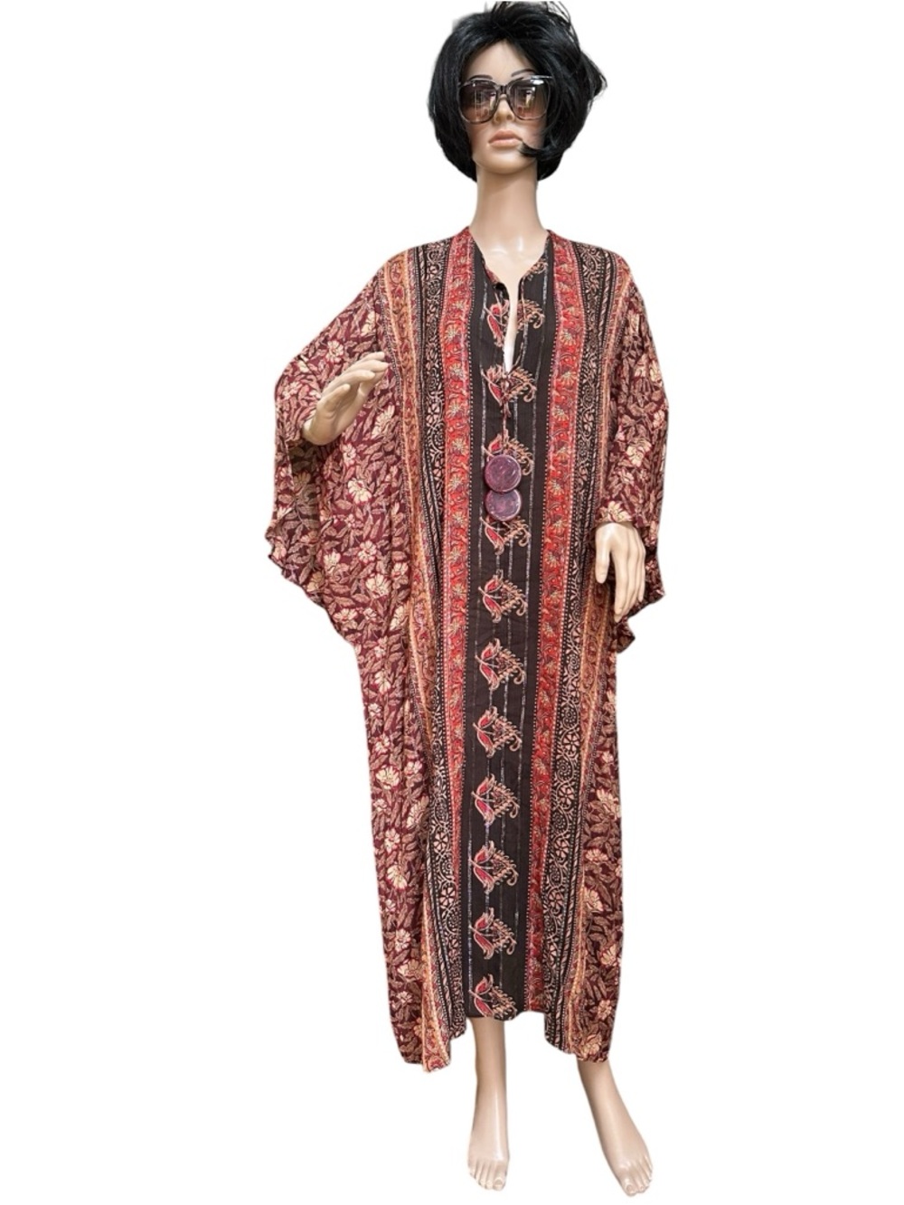 Zara Boho Floral & Striped Maxi Kaftan Long Dress, M - Picture 6 of 15
